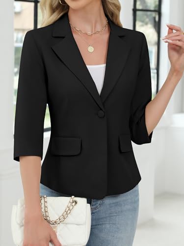 Women's 3/4 Sleeve Blazer, Lightweight Slim Fit Suit Business Casual Jacket for Work