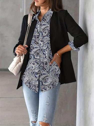 41lYTa82WAL.jpg Womens Button Down Shirt Long Sleeve Blouse Business Work Tops Dressy Casual Floral Printed Outfits with Pocket