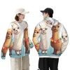 Women's UPF 50+ Sun Protection Jacket Zip Up Hoodie Rash Guard Llama Alpaca Long Sleeve Sun Shirt for Hiking Outdoor