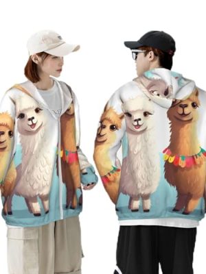 Women's UPF 50+ Sun Protection Jacket Zip Up Hoodie Rash Guard Llama Alpaca Long Sleeve Sun Shirt for Hiking Outdoor