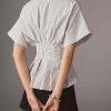 41ndVfaZLoL.jpg Striped Button Down Shirts for Women Short Sleeve Pleated Corset Blouse Casual Summer Peplum Dressy Tops