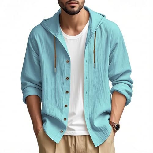 41nw0wTZL.jpg Men Cotton Linen Long Sleeve Button Down Shirt Summer Casual Hawaiian Beach Tops Lightweight Fashion Hoodies