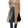 Womens Long Trench Coat Double Breasted Classic Lapel Fall Overcoat with Belt