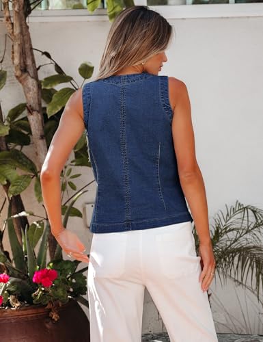 41onBcUnTFL.jpg Denim Vest for Women Sleeveless Strechy Jean Vest Top Button Down Crewneck Casual Summer Western Waistcoat