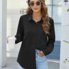Womens Button Down Shirts Long Sleeve Dress Shirts Casual V Neck Collared Tops Work Office Blouse with Pocket
