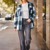41q3doqiw2L.jpg Womens Fall Outfits Fashion Clothes Shackets Flannel Plaid Button Down Long Sleeve Shirts Jackets