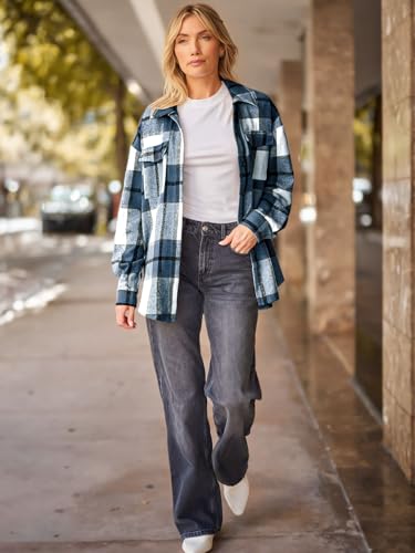 41q3doqiw2L.jpg Womens Fall Outfits Fashion Clothes Shackets Flannel Plaid Button Down Long Sleeve Shirts Jackets