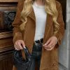 Womens Long Trench Coat Fall Faux Suede Jackets Double Breasted Lapel Pea Coat with Belt