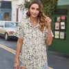 41sGNlbcWdL.jpg Cotton Linen Button Down Shirt for Women V Neck Collared Blouse Casual Short Sleeve Tops with Pocket