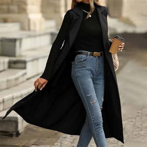 Womens Long Vest Casual Double Breasted Sleeveless Trench Coat Jackets