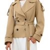 Womens Cropped Trench Coat Casual Double Breasted Short Jacket Fall Fashion Outerwear with Belt