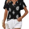 Womens Summer Tops Boho Short Sleeve Business Casual Blouses Button Down Floral Shirts Fashion Beach Vacation Clothes