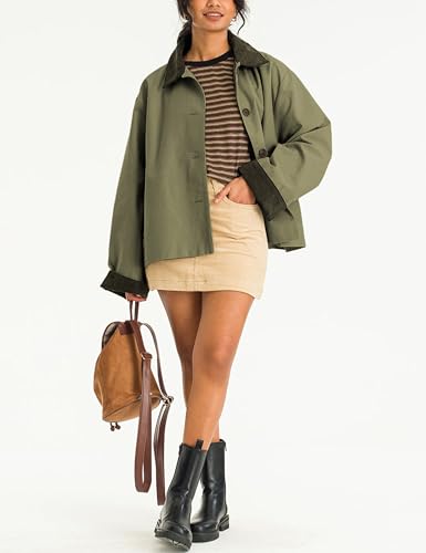41tYRCFWMxL.jpg Womens Contrast Collar Jacket Casual Button Down Long Sleeves Crop Trench Coat Outerwear with Pockets