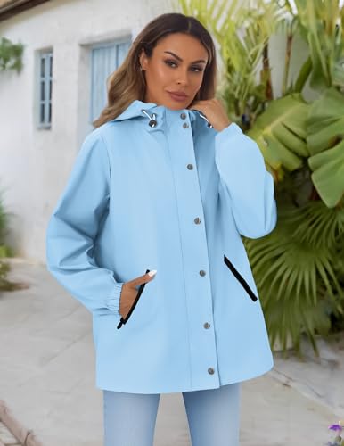 Women's Waterproof Rain Jacket With Hood - Lightweight Windbreaker Raincoat With Pockets for Outdoor