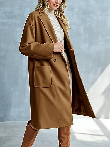 41tlBA62nML.jpg Womens Lapel Peacoat Winter Double-Breasted Outerwear Mid Long Jacket Casual Trench Coat
