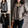 41vORB0LzAL.jpg Women Cropped Wool Coats Notched Lapel Pea Coat Open Front Trench Overcoat Jackets with Pockets