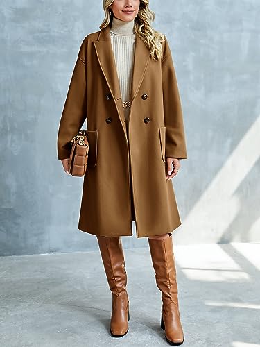 41vY5n3NvL.jpg Womens Lapel Peacoat Winter Double-Breasted Outerwear Mid Long Jacket Casual Trench Coat