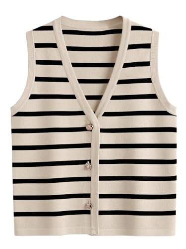 Vest Tops for Women 2025 Fall Outfits Striped Sweaters Button Up Casual Shirts Blouses Jacket Fashion Clothes