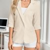 41wXvsEDLL.jpg 2025 Women's Summer Linen Blazer 3/4 Sleeve Lightweight Fully-Lined Slim Elegant Casual Work Jacket with Pockets