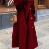 Women's Winter Double Breasted Midi Long Wool Pea Coat Notch Lapel Winter Trench Coat