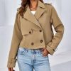 41wiWZRUUXL.jpg Womens Cropped Trench Coat Lapel Double Breasted Short Jacket Outwear