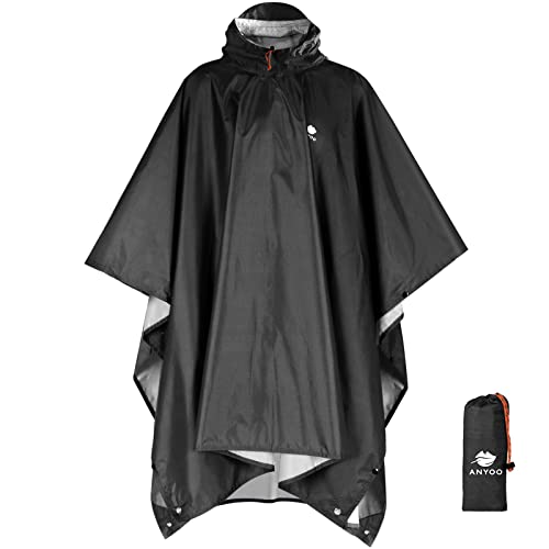 41xJvjOfWfL.jpg Hooded Rain Poncho for Adults Waterproof Lightweight Rain Coat for Men Women Reusable Rain Jacket for Emergency Outdoor
