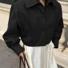 Womens Cropped Trench Coats Pleated Button Down Short Jackets Fall Casual Lapel Loose Fit Outerwears