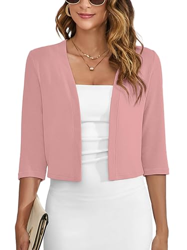 Women's Thin Shrugs 3/4 Sleeve Lightweight Cropped Tops Open Front Cardigan for Dress