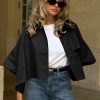 41yU5-WfYJL.jpg Womens Oversized Cropped Trench Coats Single Breasted 3/4 Cape Sleeve Trendy Casual Jackets Button up Outerwear