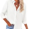 41ymlQ-WVnL.jpg Womens Button Down Shirts Cotton Linen Long Sleeve Dress Shirts Casual Summer Tops Work Blouses with Pockets
