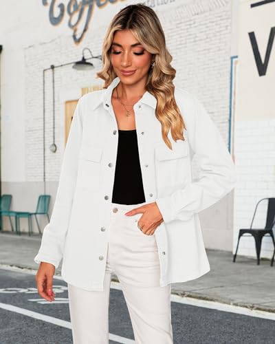 41ynY0OfBQL.jpg Jean Jackets for Women 2025 Fall Fashion Oversized Button Down Denim Jacket Western Shacket Jacket with Pockets