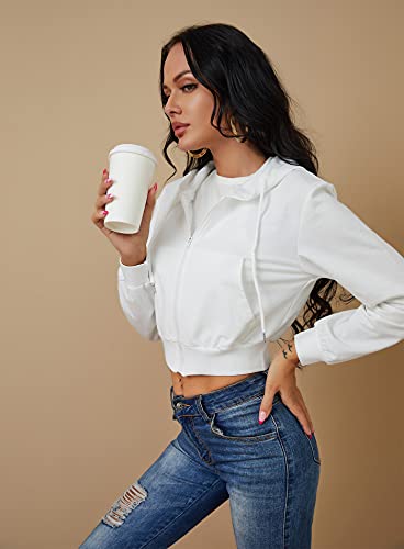 Women's Zip Up Hoodies Cropped Cardigan Jacket Drawstring Hooded Sweatshirts Casual Long Sleeve Top…