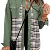 Womens Oversized Denim Jacket Casual Long Sleeve Button Down Plaid Shacket Boyfriend Jean Jacket With Pockets