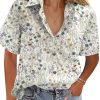 51-rymwZhkL.jpg Cotton Linen Button Down Shirt for Women V Neck Collared Blouse Casual Short Sleeve Tops with Pocket