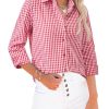 Button Down Shirts for Women Gingham Top Plaid Long Sleeve Dress Shirts Cotton Fitted Casual Work Collared Blouse