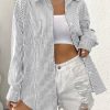 510jJsii01L.jpg Womens Button Down Shirts Stripe Long Sleeve Blouse Casual Work Office Shirt Oversize Tops