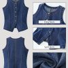 510uq576hcL.jpg Denim Vest for Women Sleeveless Strechy Jean Vest Top Button Down Crewneck Casual Summer Western Waistcoat