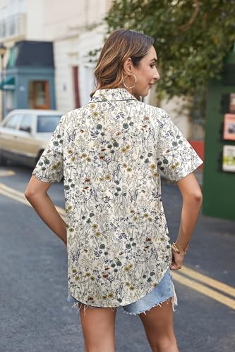 511Tb5Gn-LL.jpg Cotton Linen Button Down Shirt for Women V Neck Collared Blouse Casual Short Sleeve Tops with Pocket