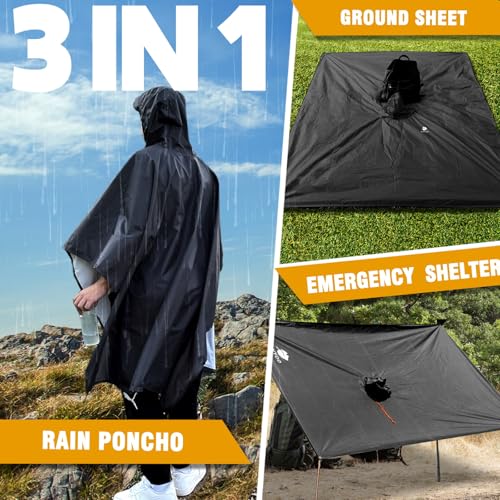 512oxku8dCL.jpg Hooded Rain Poncho for Adults Waterproof Lightweight Rain Coat for Men Women Reusable Rain Jacket for Emergency Outdoor