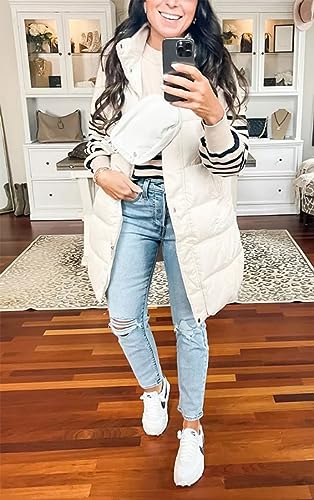 Women's Long Puffer Vest Winter Quilted Hooded Sleeveless Zip Up Long Jacket Vest Gilet