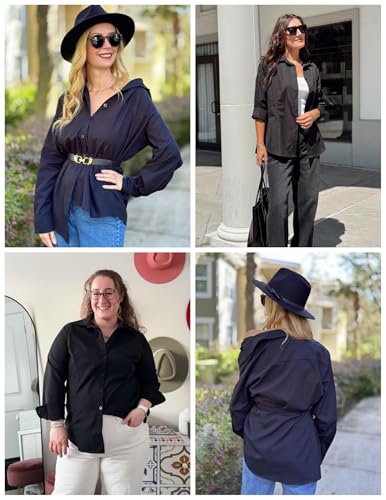 Women's Plus Size Button Down Shirts Long Sleeve Collared Casual Shirt Office Work Blouse Tops