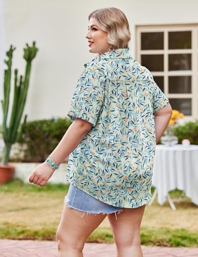 513M-QsMRVL.jpg Womens Plus Size Linen Button Down Shirts Short Sleeve Cotton Casual Collared Shirt V Neck Summer Blouses Tops
