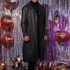 513okhKpeLL.jpg PU Faux Leather Long Jacket for Men's Vintage Lapel Gothic Trench Coat Outwear