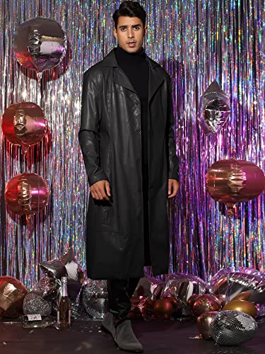 513okhKpeLL.jpg PU Faux Leather Long Jacket for Men's Vintage Lapel Gothic Trench Coat Outwear