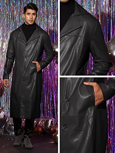 514beVVjEDL.jpg PU Faux Leather Long Jacket for Men's Vintage Lapel Gothic Trench Coat Outwear