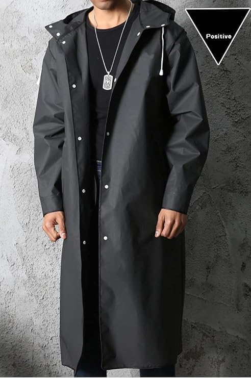 Men Black Waterproof Long Raincoat Rain Coat Hooded Trench Jacket Outdoor Hiking -yuyi