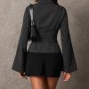515EocEFpTL.jpg Women Striped Fitted Button Down Shirts Bell Long Sleeve Shirt Office Work Blouse Tops