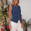 515fmwZ2ZmL.jpg Denim Vest for Women Sleeveless Strechy Jean Vest Top Button Down Crewneck Casual Summer Western Waistcoat