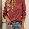 516-b2TdrpL.jpg Women's Fall Fashion Long Sleeve Shirts Button Down Dressy Casual Blouses V Neck Eyelet Embroidery Hollow Out Tops