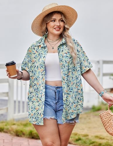 516jFRtbmIL.jpg Womens Plus Size Linen Button Down Shirts Short Sleeve Cotton Casual Collared Shirt V Neck Summer Blouses Tops